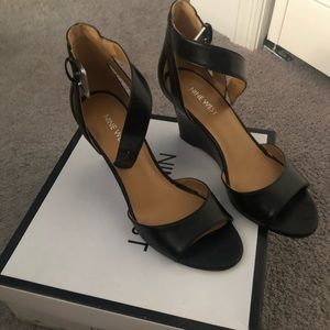 Black Leather Sandals with Wedge